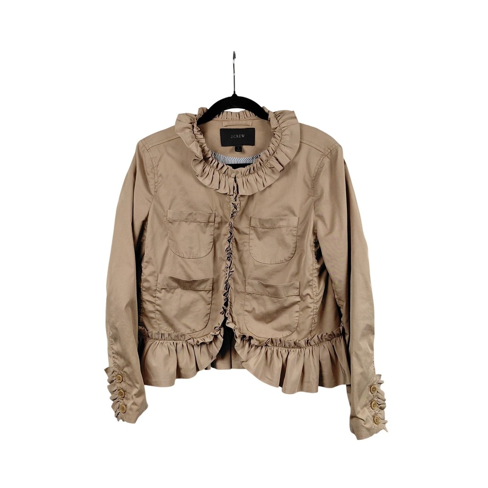 J. Crew Tan Ruffle Collar Cropped Jacket Women 10
